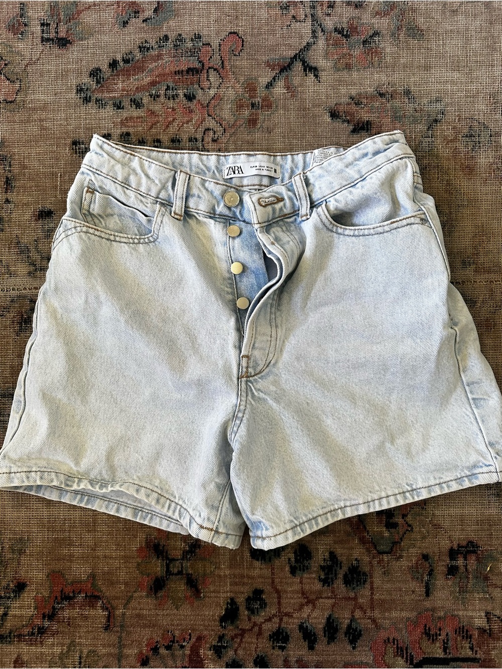 ZARA Light Wash Denim Mom High-Waist Shorts